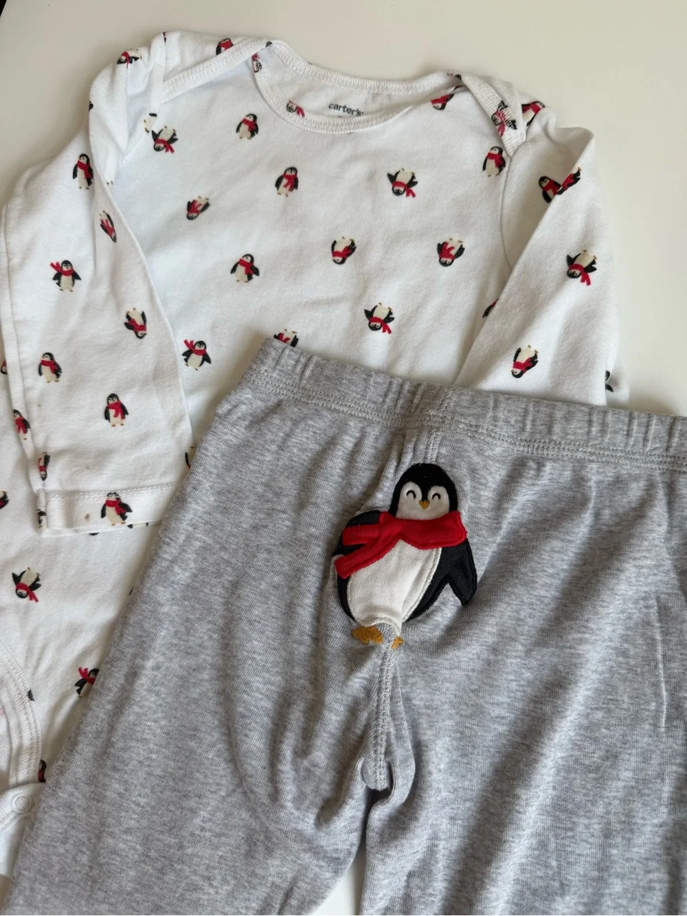 3/$15 | Carter's White, Gray & Red Penguin Two-Piece Matching Set